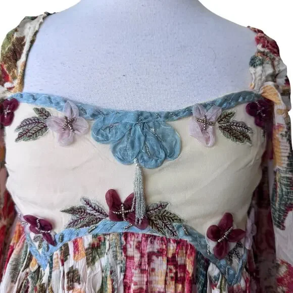 FREE PEOPLE Timeless Tapestry Maxi Dress Handkerchief Hem Boho Large NWT - Picture 7 of 13